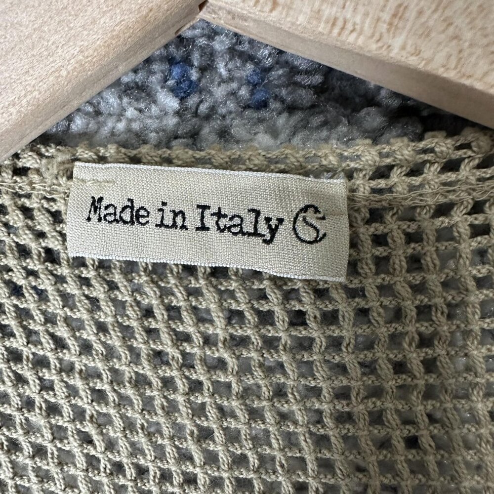 Made In Italy Sweater Cardigan Womens One Size Tan Open Knit Mesh Long Duster - Picture 2 of 6